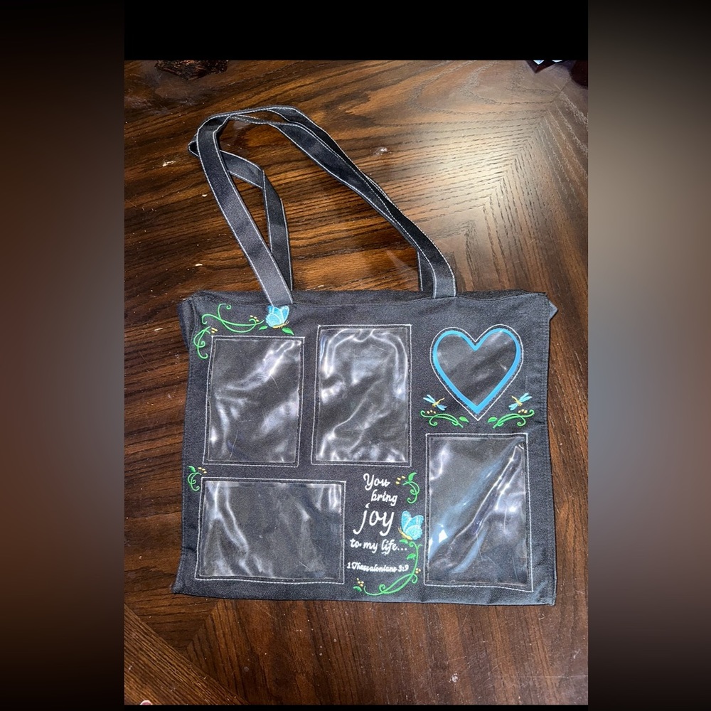 You Bring Joy to My Life Black Photo Tote Bag Bible Verse Scripture Floral Heart